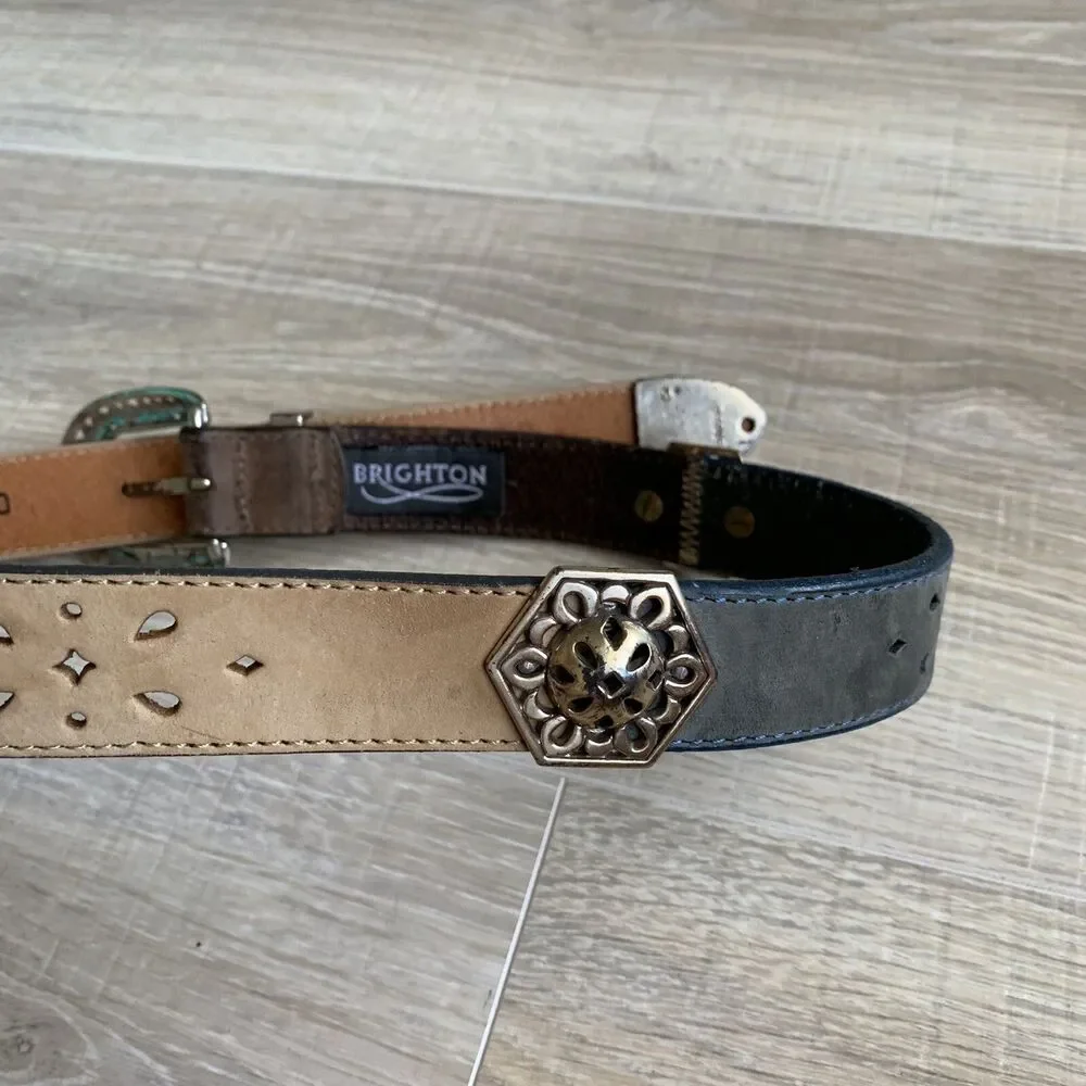 Brighton Womens Multi Color Leather Belt ML 30 39400 Perforated 28.5 - 31.5